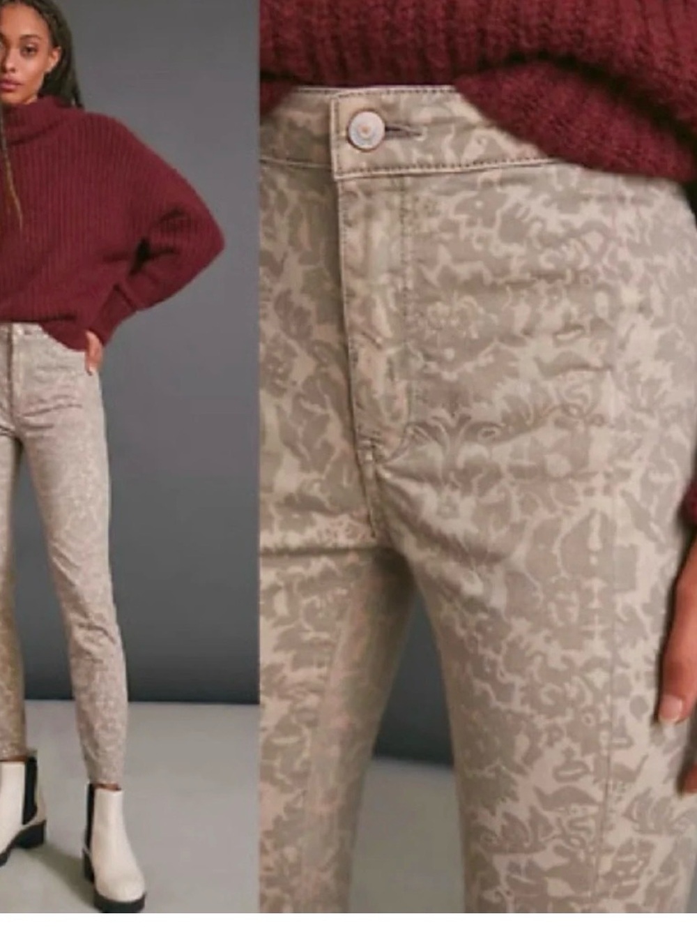 Anthropologie Textured Neutral Jacquard Skinny Pants. Size 20w. NWT
